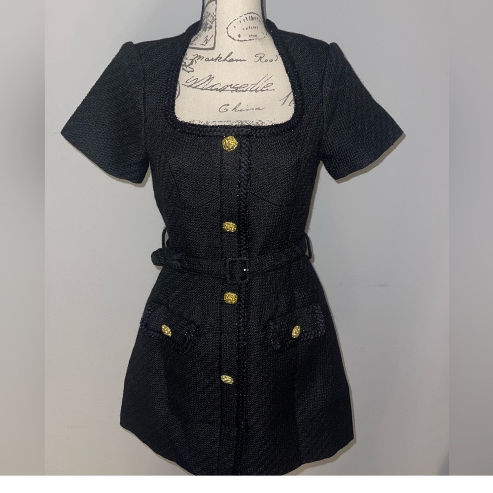 Black Short Sleeve Dress with Gold Buttons